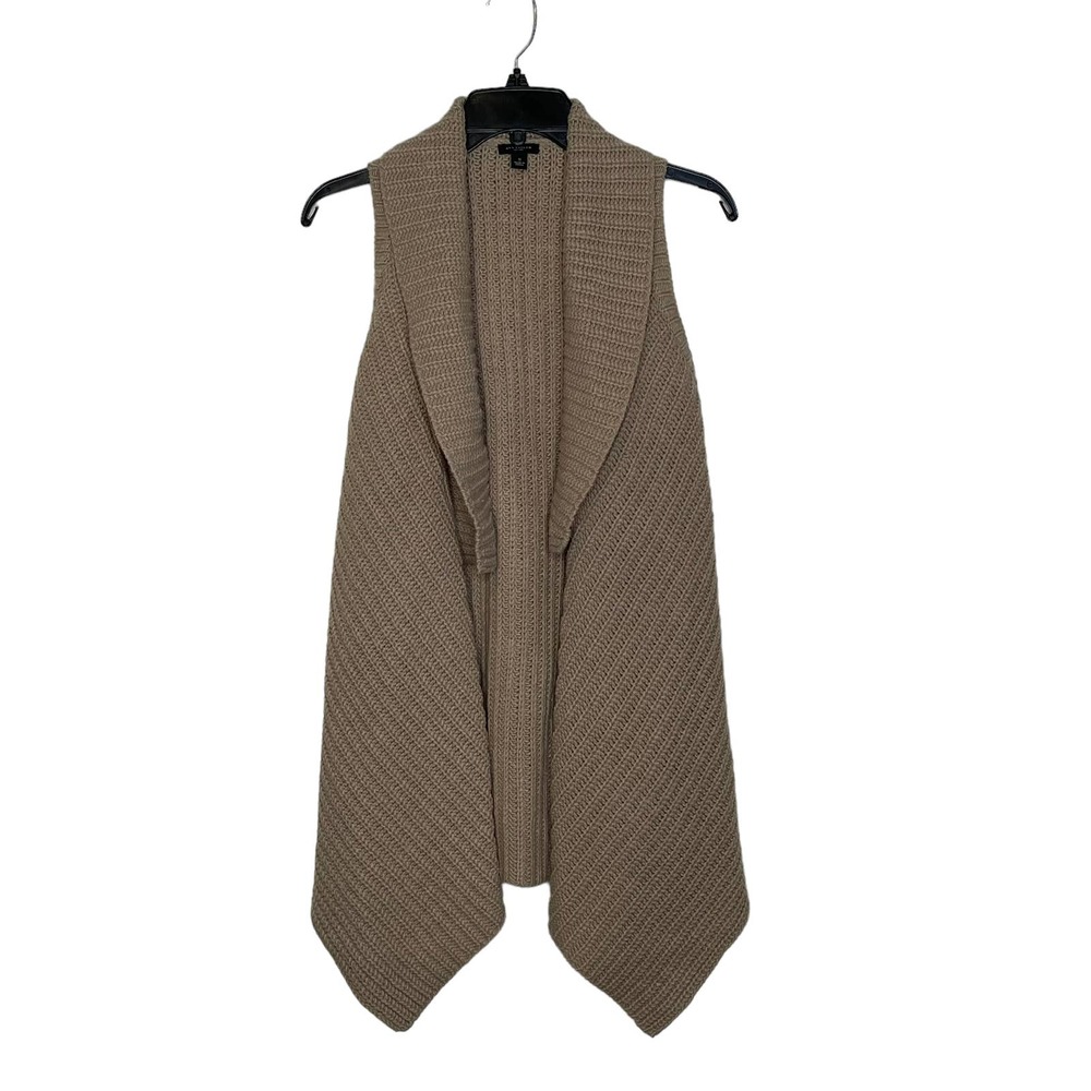 Ann Taylor Open Cardigan Sweater Size Small Tan Sleeveless Womens Woolโ Blend